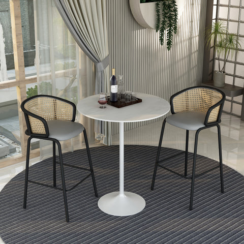 Verve Bar Height Dining Table with 27" Round MDF Top and White Stainless Steel Pedestal Base