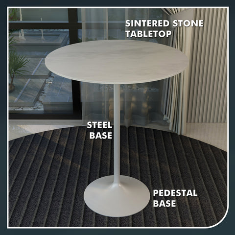 Verve Bar Height Dining Table with 27" Round MDF Top and White Stainless Steel Pedestal Base