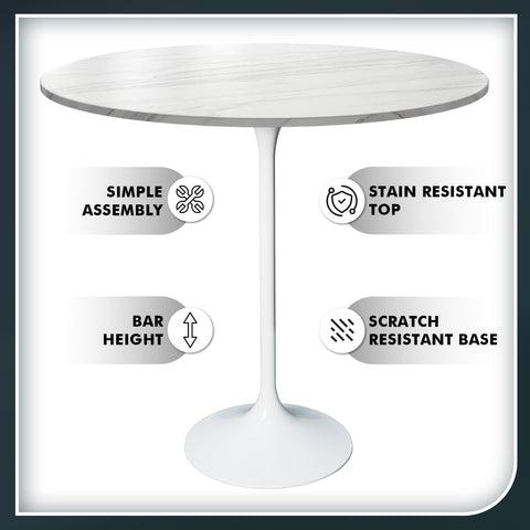 Verve Bar Height Dining Table with 27" Round MDF Top and White Stainless Steel Pedestal Base