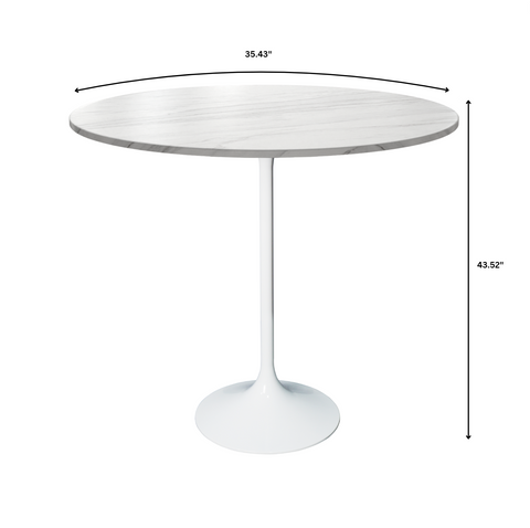 Verve Bar Height Dining Table with 27" Round MDF Top and White Stainless Steel Pedestal Base