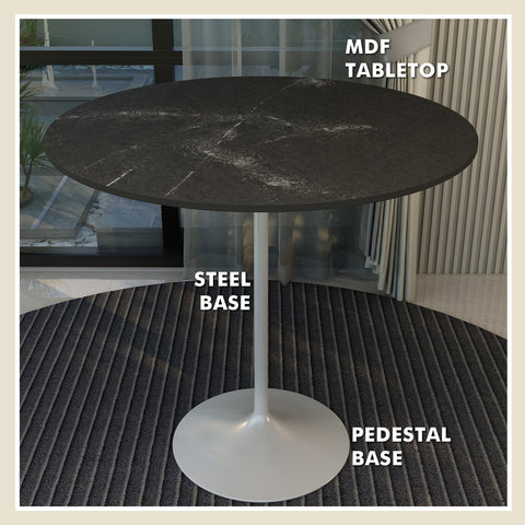 Verve Bar Height Dining Table with 27" Round MDF Top and White Stainless Steel Pedestal Base