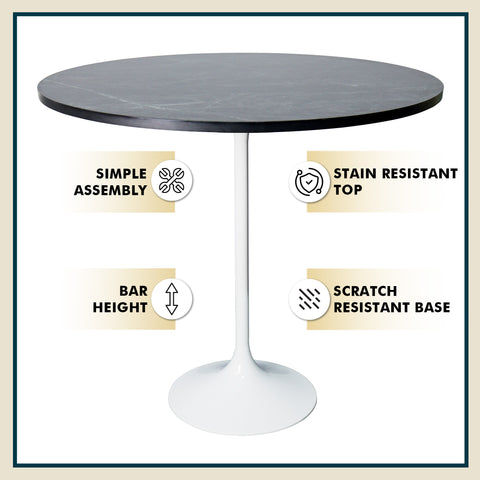 Verve Bar Height Dining Table with 27" Round MDF Top and White Stainless Steel Pedestal Base