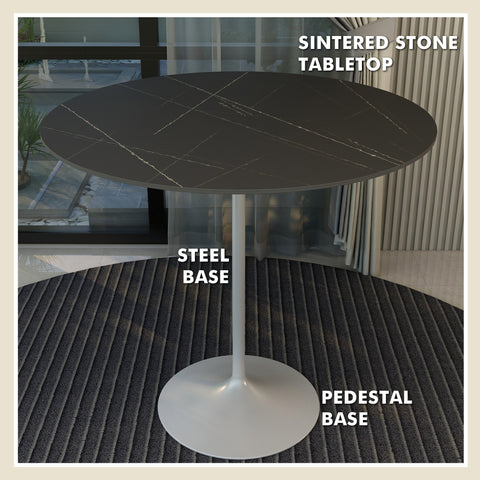 Verve Bar Height Dining Table with 27" Round MDF Top and White Stainless Steel Pedestal Base