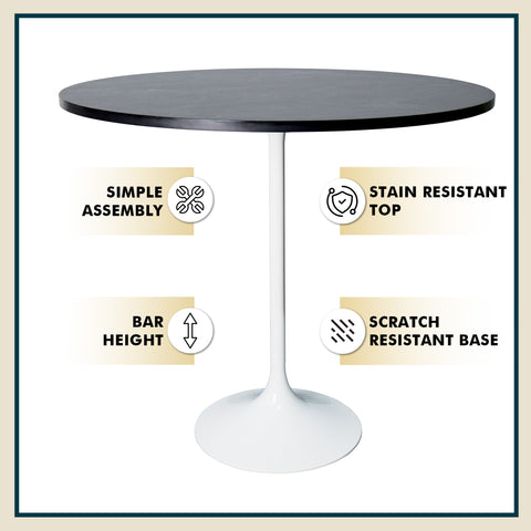 Verve Bar Height Dining Table with 27" Round MDF Top and White Stainless Steel Pedestal Base