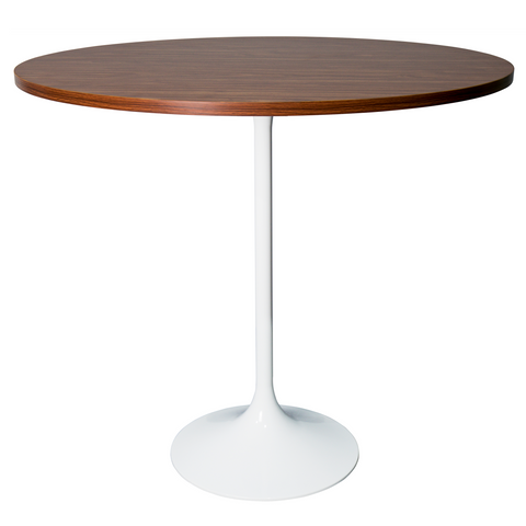 Verve Bar Height Dining Table with 27" Round MDF Top and White Stainless Steel Pedestal Base