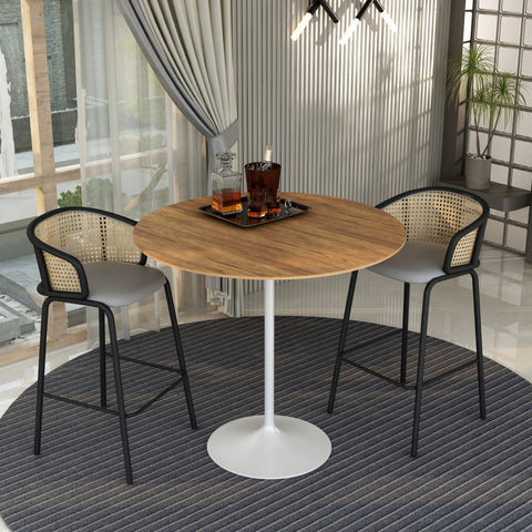 Verve Bar Height Dining Table with 27" Round MDF Top and White Stainless Steel Pedestal Base