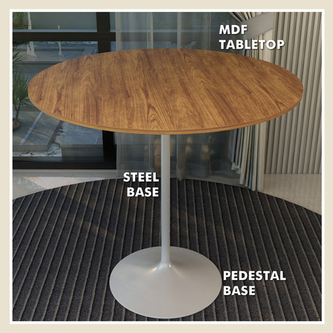 Verve Bar Height Dining Table with 27" Round MDF Top and White Stainless Steel Pedestal Base