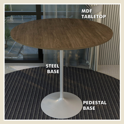 Verve Bar Height Dining Table with 27" Round MDF Top and White Stainless Steel Pedestal Base