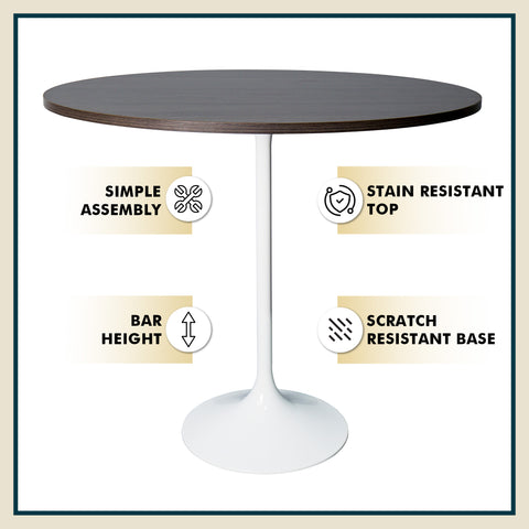 Verve Bar Height Dining Table with 27" Round MDF Top and White Stainless Steel Pedestal Base