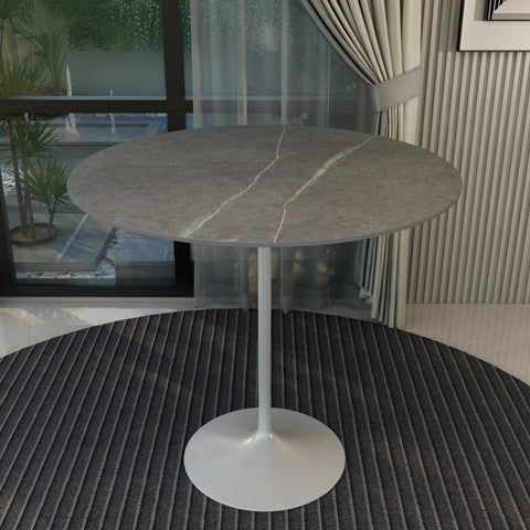 Verve Bar Height Dining Table with 27" Round MDF Top and White Stainless Steel Pedestal Base