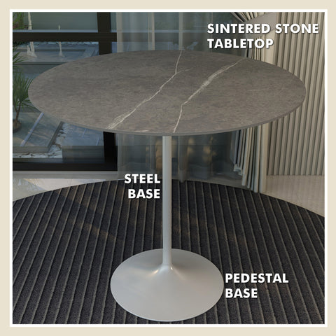 Verve Bar Height Dining Table with 27" Round MDF Top and White Stainless Steel Pedestal Base