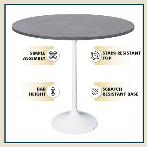 Verve Bar Height Dining Table with 27" Round MDF Top and White Stainless Steel Pedestal Base