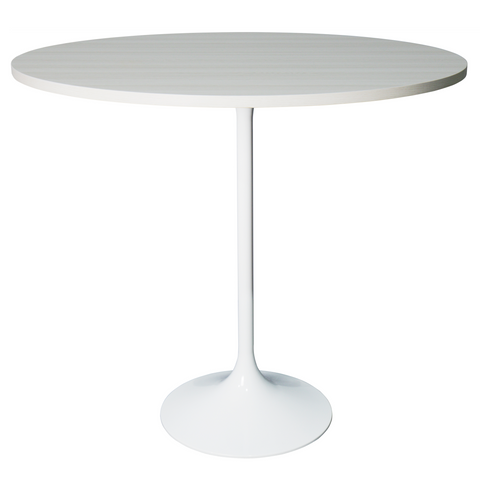 Verve Bar Height Dining Table with 27" Round MDF Top and White Stainless Steel Pedestal Base