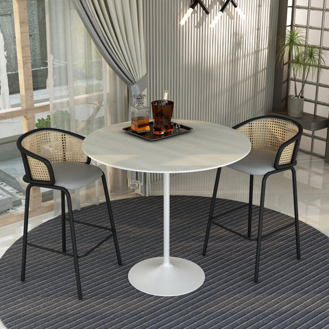 Verve Bar Height Dining Table with 27" Round MDF Top and White Stainless Steel Pedestal Base