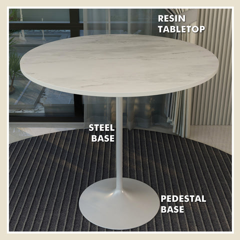 Verve Bar Height Dining Table with 27" Round MDF Top and White Stainless Steel Pedestal Base