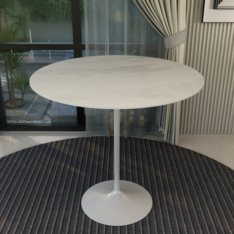 Verve Bar Height Dining Table with 27" Round MDF Top and White Stainless Steel Pedestal Base