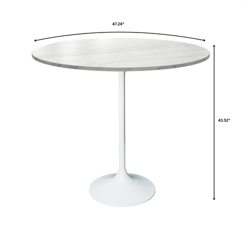 Verve Bar Height Dining Table with 27" Round MDF Top and White Stainless Steel Pedestal Base