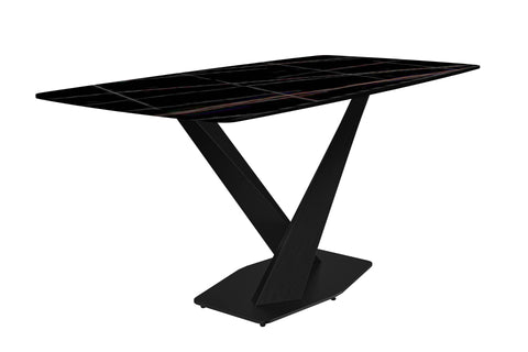 Voren Dining Table with Rectangular Tabletop with Gold/Black Stainless Steel Base