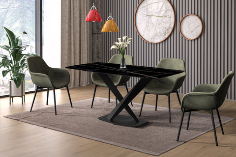 Voren Dining Table with Rectangular Tabletop with Gold/Black Stainless Steel Base