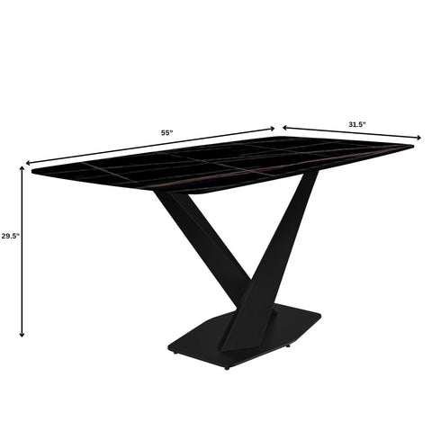 Voren Dining Table with Rectangular Tabletop with Gold/Black Stainless Steel Base