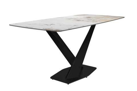 Voren Dining Table with Rectangular Tabletop with Gold/Black Stainless Steel Base