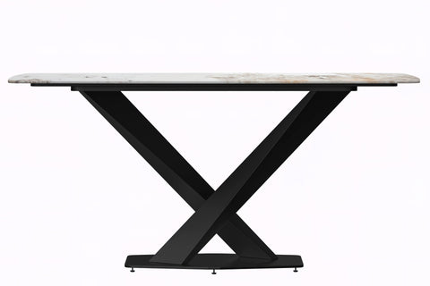 Voren Dining Table with Rectangular Tabletop with Gold/Black Stainless Steel Base