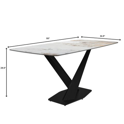 Voren Dining Table with Rectangular Tabletop with Gold/Black Stainless Steel Base