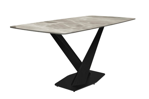 Voren Dining Table with Rectangular Tabletop with Gold/Black Stainless Steel Base