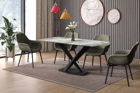 Voren Dining Table with Rectangular Tabletop with Gold/Black Stainless Steel Base