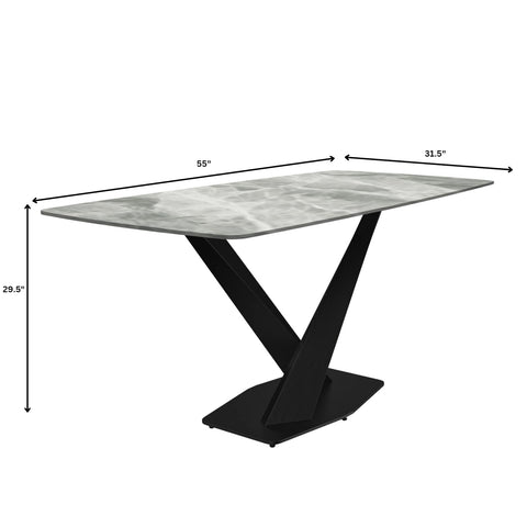 Voren Dining Table with Rectangular Tabletop with Gold/Black Stainless Steel Base