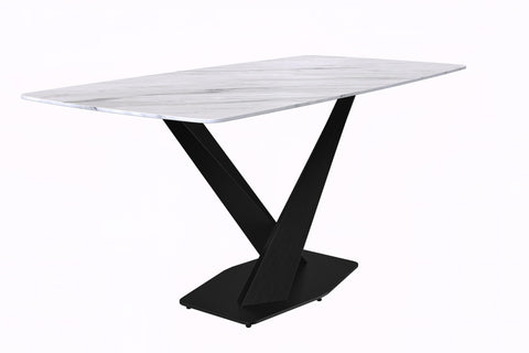 Voren Dining Table with Rectangular Tabletop with Gold/Black Stainless Steel Base