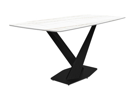 Voren Dining Table with Rectangular Tabletop with Gold/Black Stainless Steel Base