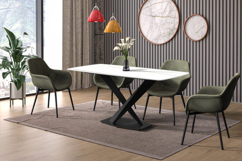 Voren Dining Table with Rectangular Tabletop with Gold/Black Stainless Steel Base