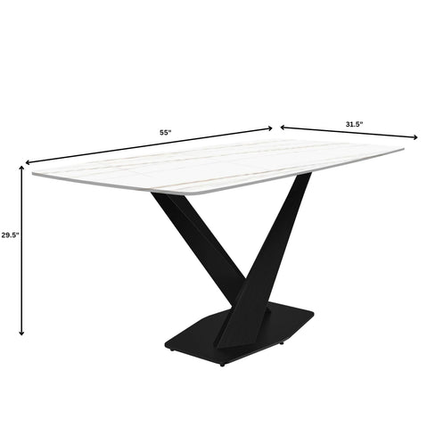 Voren Dining Table with Rectangular Tabletop with Gold/Black Stainless Steel Base