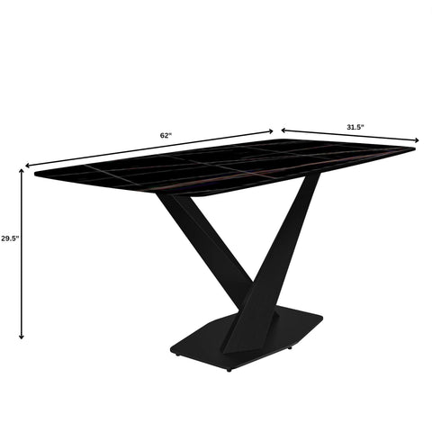 Voren Dining Table with Rectangular Tabletop with Gold/Black Stainless Steel Base