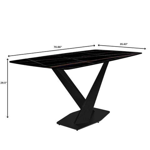 Voren Dining Table with Rectangular Tabletop with Gold/Black Stainless Steel Base