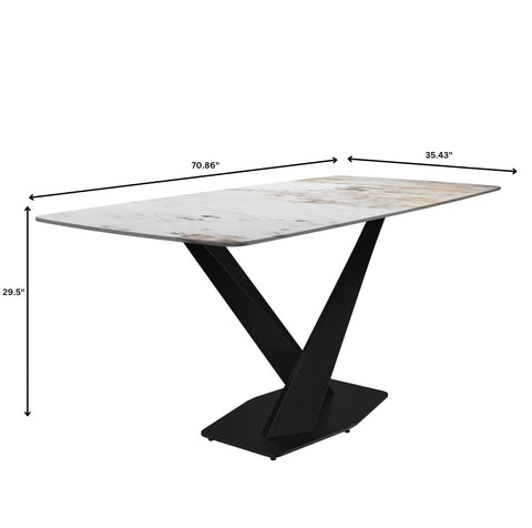 Voren Dining Table with Rectangular Tabletop with Gold/Black Stainless Steel Base