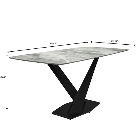 Voren Dining Table with Rectangular Tabletop with Gold/Black Stainless Steel Base