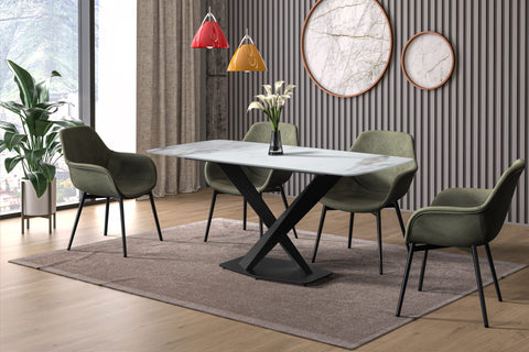 Voren Dining Table with Rectangular Tabletop with Gold/Black Stainless Steel Base