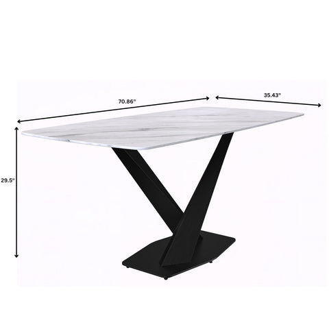 Voren Dining Table with Rectangular Tabletop with Gold/Black Stainless Steel Base