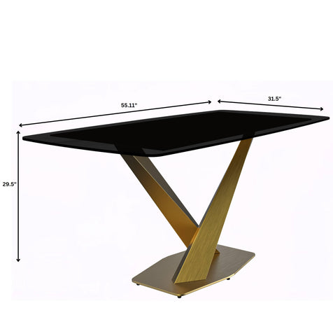 Voren Dining Table with Rectangular Tabletop with Gold/Black Stainless Steel Base