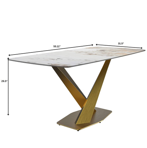 Voren Dining Table with Rectangular Tabletop with Gold/Black Stainless Steel Base