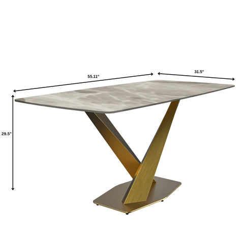 Voren Dining Table with Rectangular Tabletop with Gold/Black Stainless Steel Base