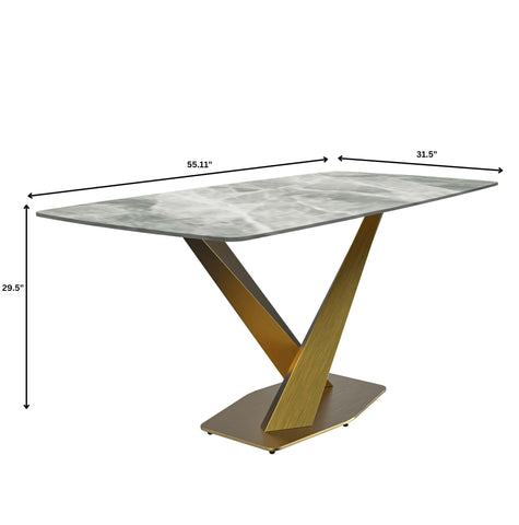 Voren Dining Table with Rectangular Tabletop with Gold/Black Stainless Steel Base