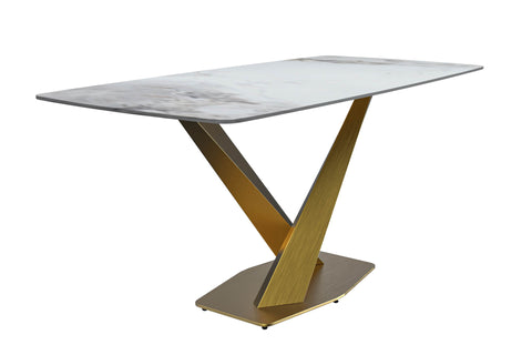 Voren Dining Table with Rectangular Tabletop with Gold/Black Stainless Steel Base