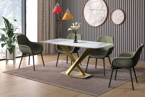 Voren Dining Table with Rectangular Tabletop with Gold/Black Stainless Steel Base