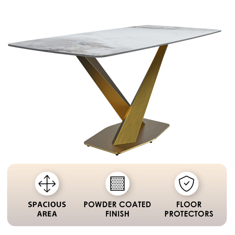 Voren Dining Table with Rectangular Tabletop with Gold/Black Stainless Steel Base