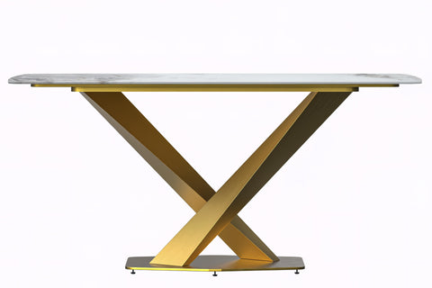 Voren Dining Table with Rectangular Tabletop with Gold/Black Stainless Steel Base