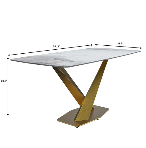 Voren Dining Table with Rectangular Tabletop with Gold/Black Stainless Steel Base