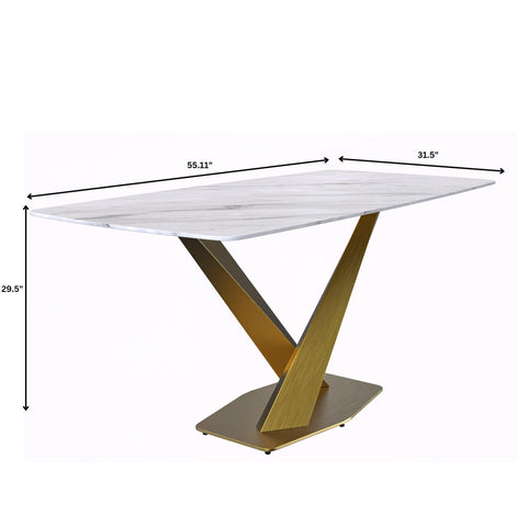 Voren Dining Table with Rectangular Tabletop with Gold/Black Stainless Steel Base